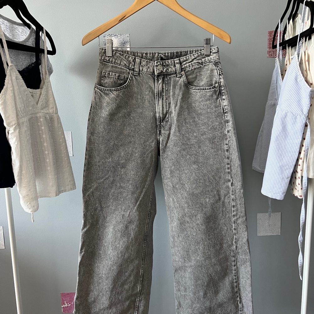 H&M grey/black washed wide leg jeans